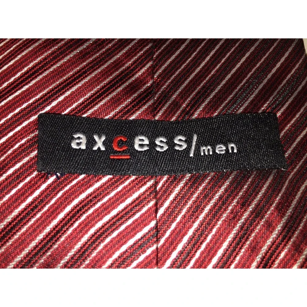 NOS Axcess Men Red‎ Black Gold Thin Striped 100% Silk Neck Tie - 58